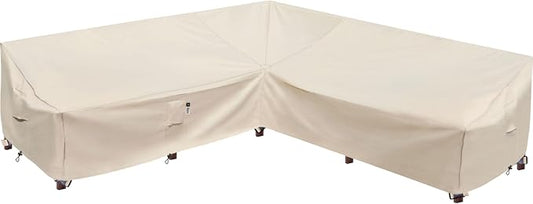 Outdoor Sectional Cover, Waterproof 600D Oxford Lawn Patio Furniture Covers, Patio Sectional Couch Cover, (Natural Beige,V-Shaped-115 x115)