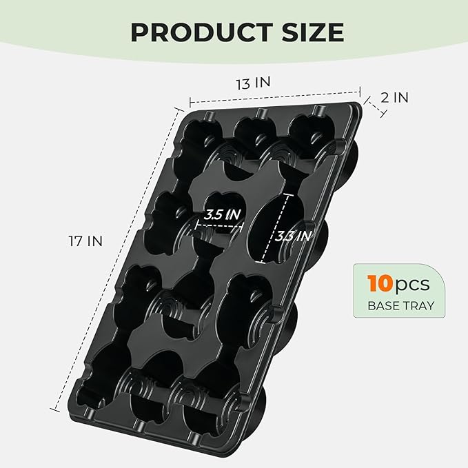 homenote 4 Inch Seed Starting Trays 10 Pack, 12-Cell Seedling Starter Trays for Indoor Outdoor Growing, Plant Starter Germination Trays for Pots Seedlings 4" Opening Compatible Pots