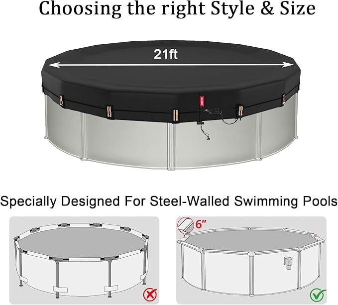 QH.HOME 21ft Round Pool Cover,[Ultimate Windproof & Tear-Resistant Fabric],Snug Fit with Patented Ratchet & Weight Rings,Solar Pool Cover for Above Ground Pools, Blocks Leaves &Waterproof