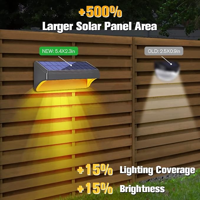 Bridika Solar Fence Lights, 8 Pack Plus Size, Warm & RGB Color Changing, Outdoor Waterproof, 100 Lumen, 8 Specific Colors & 4 Switchable Modes, Ideal for Backyard, Patio, Deck, Fence