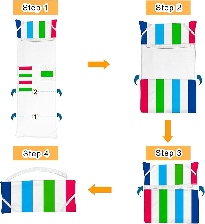 Lounge Chair Towel Cover, Chaise Lounge Cover (Pack of 2), Beach Chair Covers with 3 Pockets for Pool Sunbathing Beach Garden Courtyard Outdoor Trips, 85 x30 in, Striped Colorful Blue Red