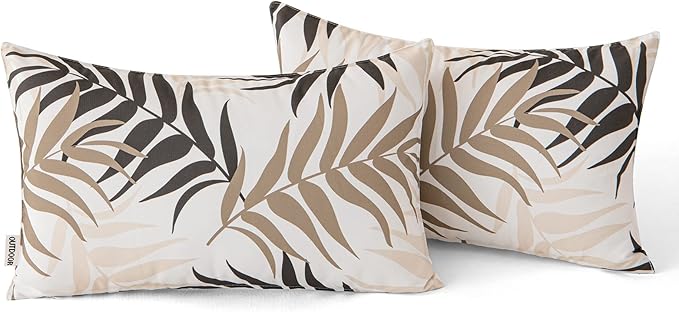 MIULEE Pack of 2 Decorative Outdoor Waterproof Throw Pillow Covers Patio Pillow Cases Natural Leaves Pattern Spring Square Cushion Shams Shell for Garden Balcony Couch 12x20 Inch, Coffee Brown