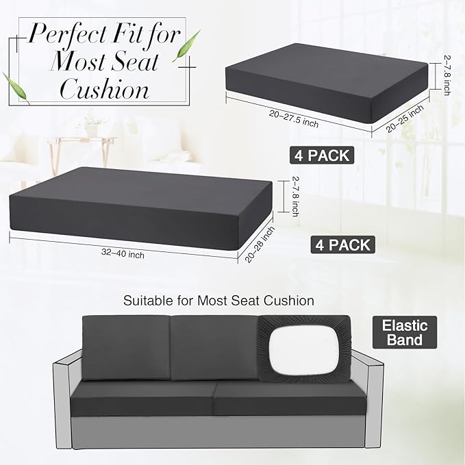 Newwiee 8 Pcs Stretch Patio Outdoor Cushion Covers Replacement for 4 Backrests and 4 Patio Cushions Covers, Waterproof Couch Sofa Slipcover Furniture Protector, Thin Fabric Breathable(Dark Gray)