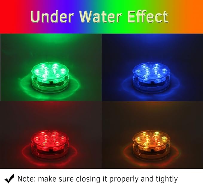 Qoolife Submersible LED Lights Remote Control, RGB Multi Color Changing Waterproof Light for Pool, Vase Base, Spa, Aquarium, Pond, Hot Tub, Decoration, Party, 4-Pack