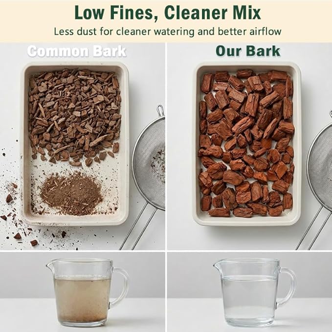 Orchid Potting Bark, Natural Pine Bark Chips 8–18mm, Low Fines Screened, Fast Drainage & Root Aeration, 2 Quarts, Growing Media for Plants