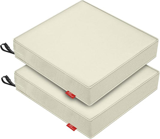 Patio Chair Cushions 22x22 Inch, Water Repellent Outdoor Seat Cushions with Adjustable Straps, Fade Resistant Replacement Cushions for Garden Deck Sofa Couch, Set of 2, Beige
