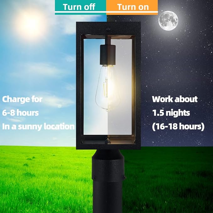 Solar Lamp Post Light Outdoor Waterproof，Solar Outdoor Post Light with 3.5in Pier Mount Base，Matte Black