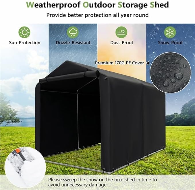 ERGOMASTER 7 x 5.2 x 5.4Ft Outdoor Storage Shed with Waterproof Cover, Roll-Up Zipper Door, Wind Rope, Ground Stake,Heavy Duty Portable Tent for Storage Bikes, Garden Tools, Motorcycles
