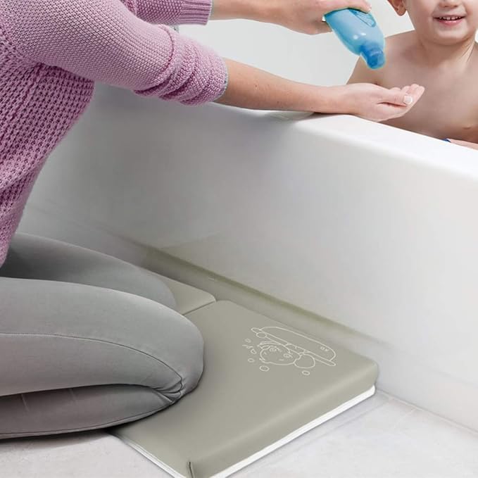 Bath Knee Pad - 1.5inch Extra Thick Bath Kneeling Pad Non-Slip Rubber - Foldable Bathtub Knee Mat Large Safety Bath Kneeler Pad for Baby Bathtime, Garden Work, Exercise - Gray