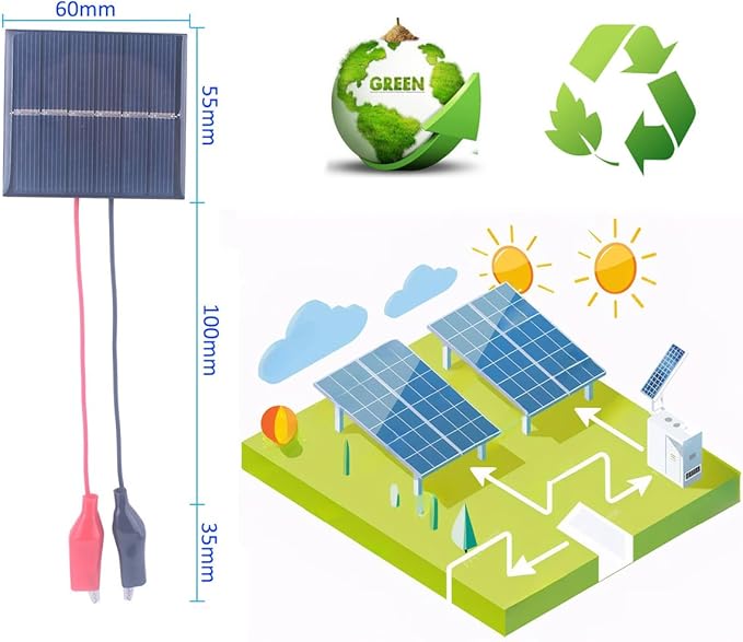 10 Pcs Small Solar Panels, 0.45W 3V 150ma Solar Panel Module DIY Polysilicon Epoxy Solar Power kit Cell Charger 55mm*60mm with Wire Clip for Light Flashlight Toys (10Pcs 3V+ Wire Clip)