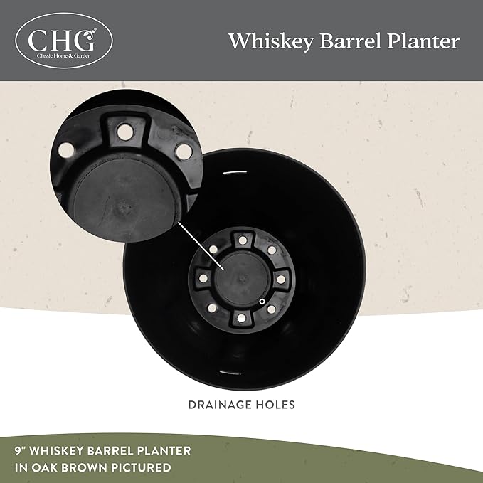 Classic Home & Garden by Growscape Whiskey Barrel Planters, Wooden Finish Flower Planter Pot, Stylish Garden Pots, Indoor Outdoor Resin Planters, Weather-Resistant Plant Pot (20.5" Oak Brown, 1-Pack)