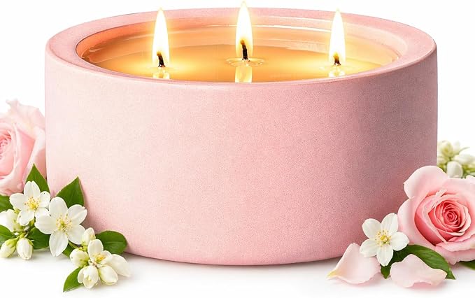 20oz Large Scented Candle - Blush Bloom, 3 Wick Soy Candle, Pink Decorative Ceramic Jar Candle, Non Toxic Home Fragrance Candle for Women, Bedroom, Bathroom, Living Room