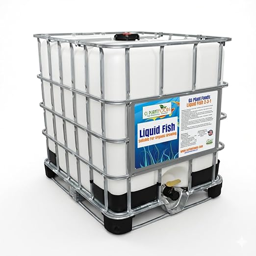 GS Plant Foods Liquid Fish Fertilizer - Organic Material Review Institute Listed (275 Gallons) – Natural Hydrolyzed Fish Fertilizer for Gardens, Lawns & Container Growing