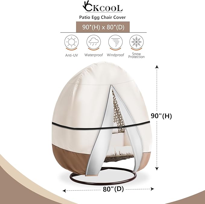 okcool Outdoor Egg Chair Cover,Extra Large Double Egg Chair Cover for Outdoor Furniture(Beige & Brown,Fits 91 X 80 Inches Egg Chair)
