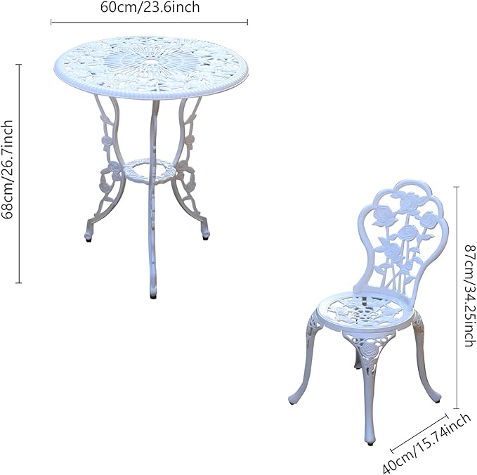 JARDIN DE CENTENNIAL Patio Bistro Set.Rust-Resistant Cast Aluminum Bistro Table Set with Umbrella Hole for Backyard (Rose White)