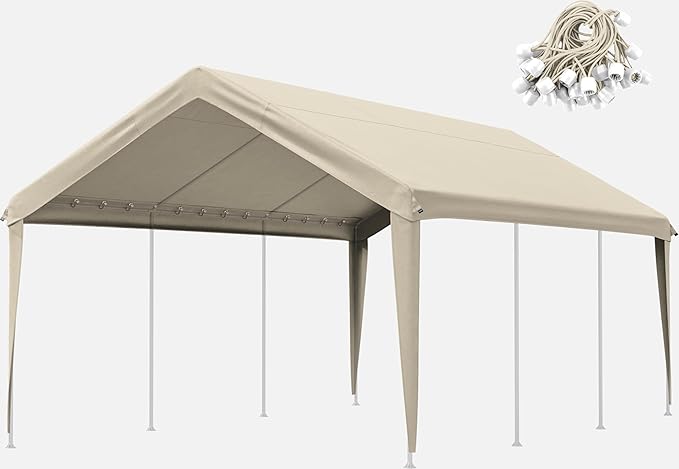 Carport Canopy Replacement Cover 12x20 Heavy Duty Outdoor Portable Car Canopy Oxford Waterproof UV & Tear Resistant Garage Canopy with Ball Bungees (Frame is Not Included)