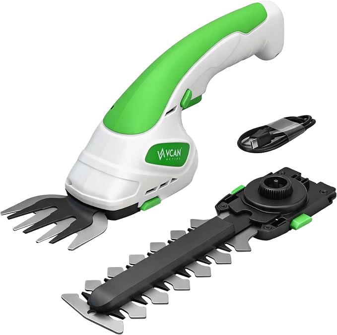 2-in-1 Cordless Hedge Trimmer, Handheld Hedge Trimmer & Cordless Grass Shear with 2.0Ah Rechargeable Battery and Type-C Cable – Electric Grass Trimmer for Garden, Yard, and Lawn
