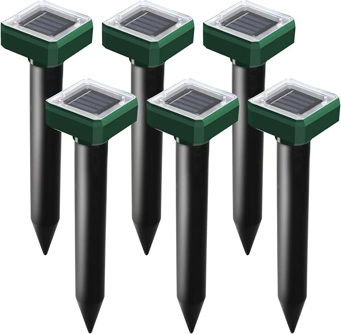 Mole Repellent Solar Powered, 6 Pack Solar Mole Repellent Ultrasonic for Vole, Snakes, Gopher, Waterproof Sonic Vole Deterrent Spikes,Snake Gopher for Garden and Yard