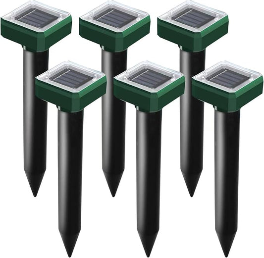 Mole Repellent Solar Powered, 6 Pack Solar Mole Repellent Ultrasonic for Vole, Snakes, Gopher, Waterproof Sonic Vole Deterrent Spikes,Snake Gopher for Garden and Yard