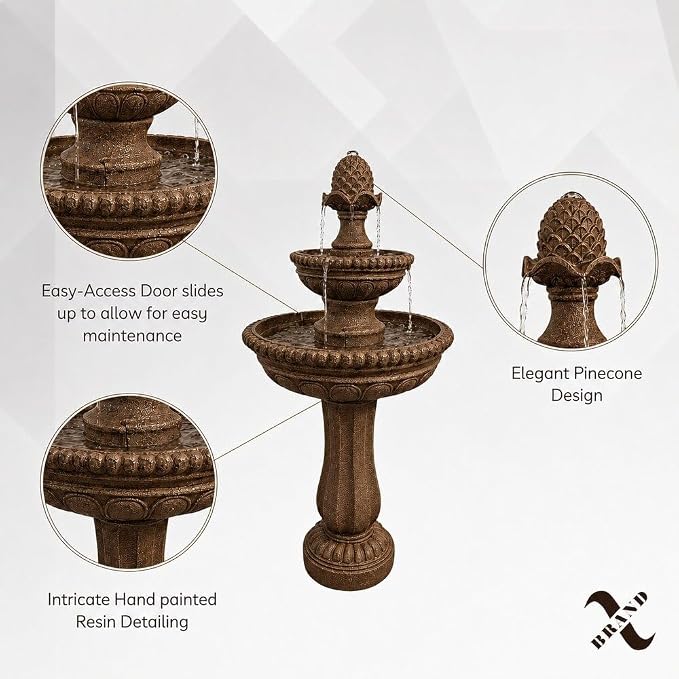 XBrand 39" Solar Water Fountain, Sand Stone Resin | 2-Tier, Outdoor