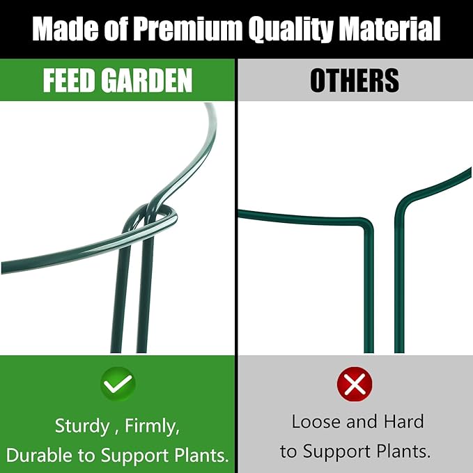 FEED GARDEN Peony Cages and Supports, 6 Pack Plant Support Stakes for Outdoor & Indoor Plants, 10" W x 16" H Half Round Garden Plant Support Rings for Peonies, Hydrangeas, Roses, Dahlias