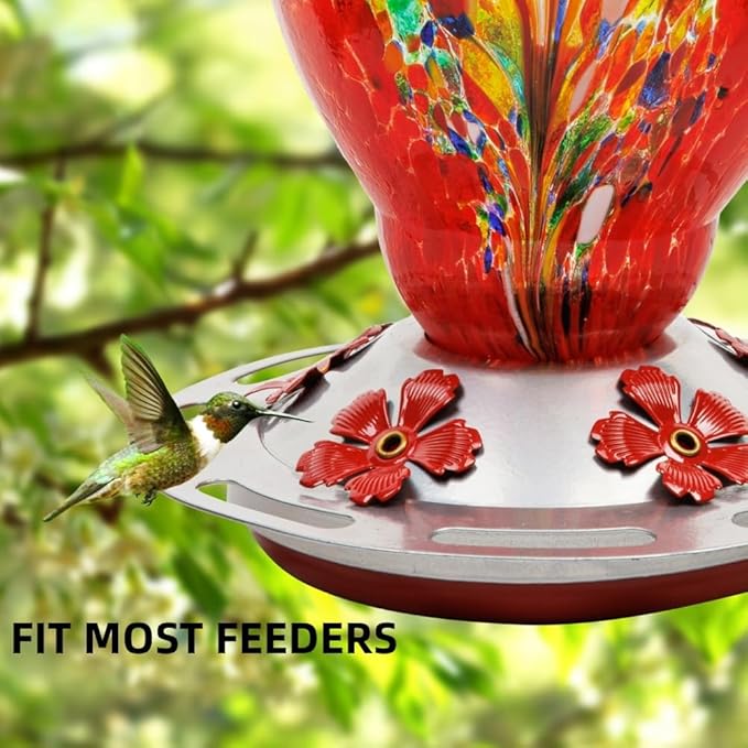 WOSIBO Hummingbird Feeder Replacement Bottom Base Replacement Part Includes Red Plastic Base Metal Top and Brushes (Silver-2)