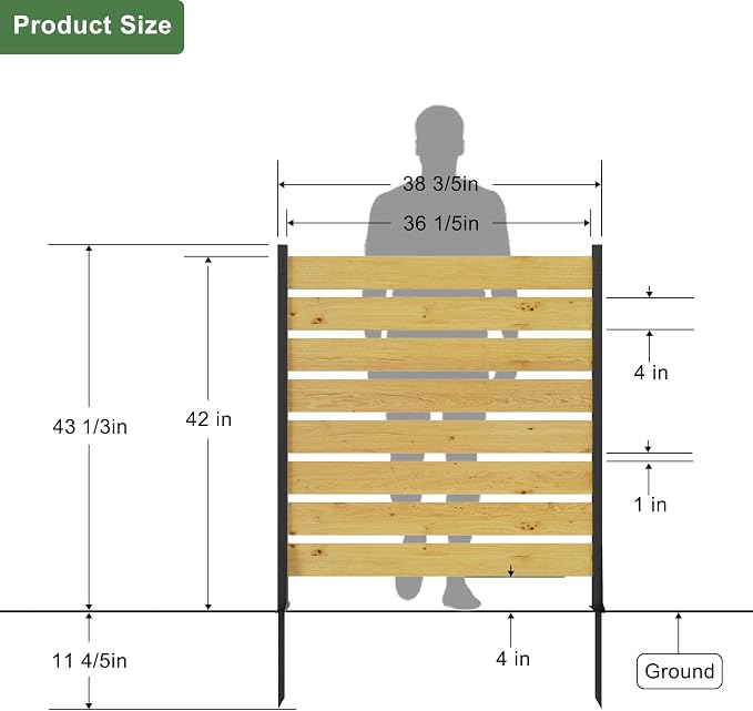 Wood Privacy Screen – 43”H x 38.5”W (2 Panels), Above Ground: 43”H, Overall: 55”H, Pool Equipment, Trash Can, Air Conditioner Fence, Aluminum Alloy Outdoor Walls