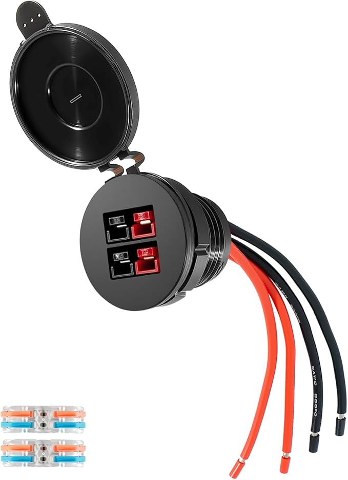 Power Panel Mount Housing Fit for Two Anderson Connectors with a Weather Tight Cover Black