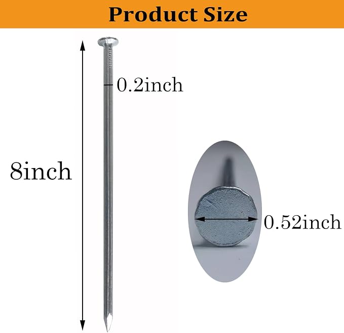Metal Stakes, 8 Inch 22Pcs Galvanized Landscape Spikes,Garden Nails for Turf,Weed Barriers,Tent and More (22, 8 in)