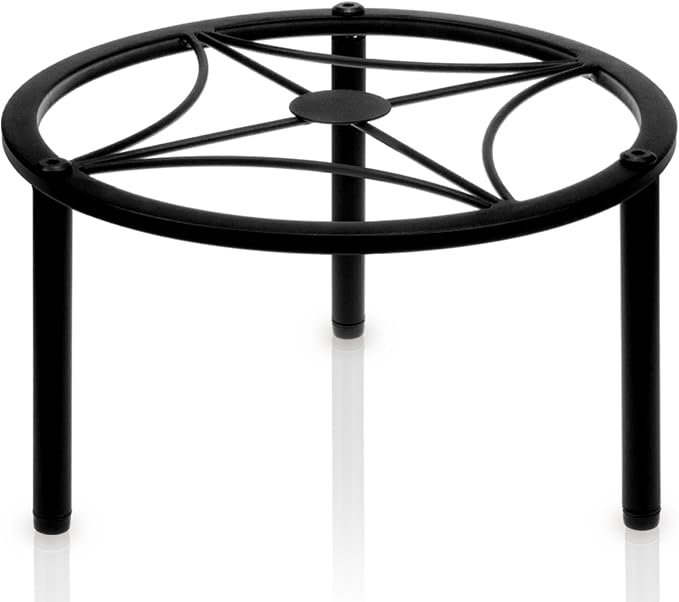 TOSKING Heavy Duty Metal Plant Stand - 9" Round Geometric Pattern, Adjustable Non-Slip Leveling Feet, Rustproof, Decorative Display Shelf for Small to Medium Plants, Indoor/Outdoor, Black (9"Dia x 6.3"H)