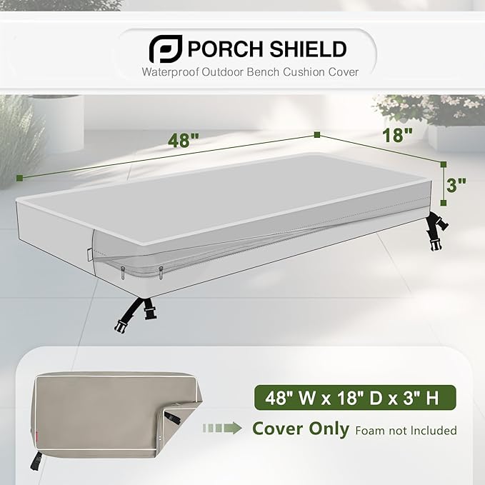 Porch Shield Outdoor Bench Cushion Cover – Waterproof Swing Cushion Cover for Patio Furniture Loveseat (Not Insert) Beige 48" W x 18" D x 3" H
