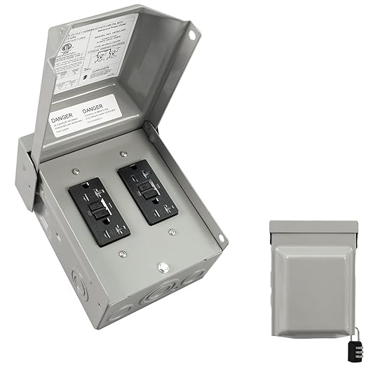 15 & 15 Amp Power Outlet Box 125 Volt, Dual 15 Amp WRTR GFCI Receptacles, Heavy Duty Lockable Weatherproof Panel, Outdoor Receptacle for EV Generator Trailer Motorhome, ETL Listed, HDS2-008