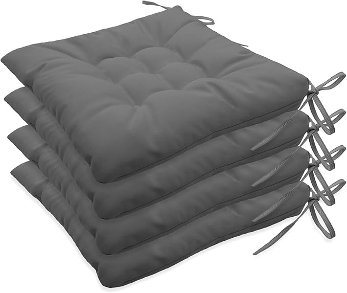 Outdoor Indoor Tufted Chair Cushions, Seat Cushions with Ties, Chair Pads Waterproof for Porch Kitchen Office Garden Dark Gray 16" x 16", Set of 4