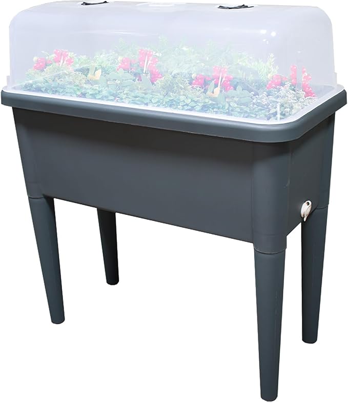 20.8 Gallon Vinyl Plant Box with Legs and Greenhouse Cover, 30" x 25.6" x 15" Self Watering Raised Garden Bed with Drainage Plug , Grey