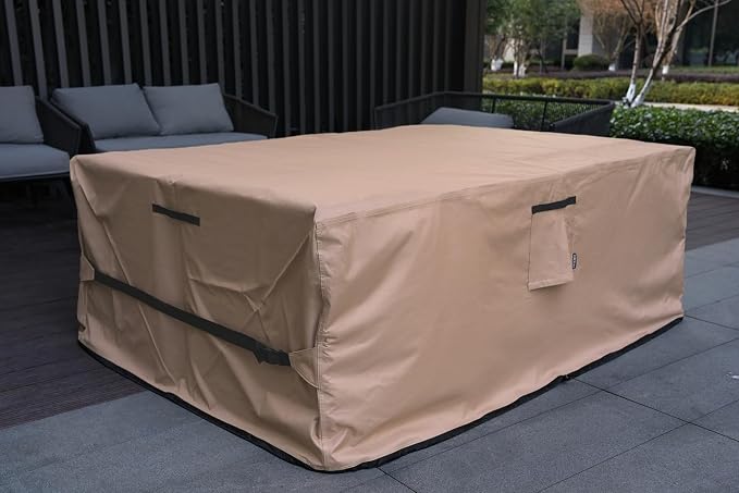 Patio Furniture Set Cover Waterproof Rectangular Heavy Duty 600D Outdoor Sectional Sofa Couch Cover Large Outside Dining Table and Chairs Covers Patio Conversation Set Cover Brown 109 x 84 Inch