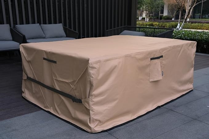 Patio Furniture Set Cover Waterproof Rectangular Heavy Duty 600D Outdoor Sectional Sofa Couch Cover Large Outside Dining Table and Chairs Covers Patio Conversation Set Cover Brown 89 x 63 Inch