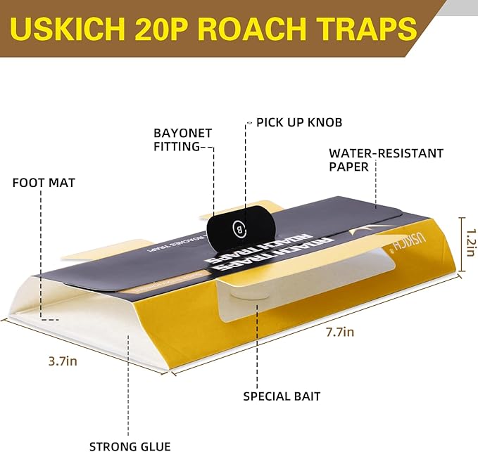 20 Pack Roach Traps, Cockroach Traps Indoor Home, Glue Roach Traps, Child & Pets Safe(Upgrade Recipe)