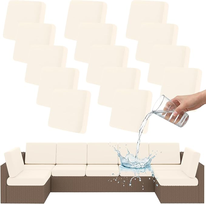 Smiry Waterproof Patio Cushion Covers, Stretch Outdoor Couch Slipcovers Replacement Washable Furniture Protector Sofa Chair Seat Cover for Dogs and Pets (14 Pcs, Beige)