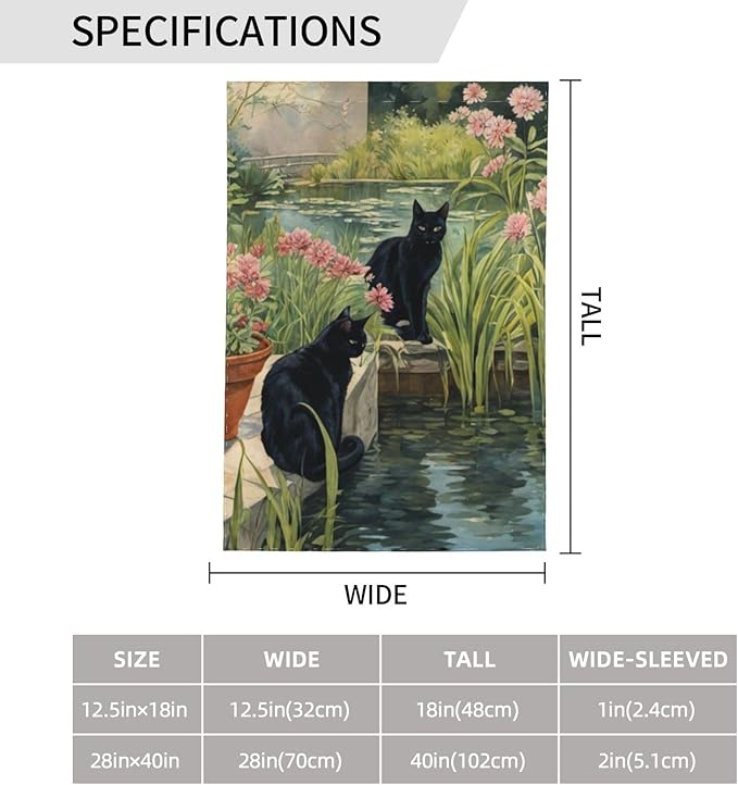 Delerain Black Cats Garden Flag, 12.5 x 18 Inch Double Sided Design Weather Resistant Indoor & Outdoor Decoration Small Banner for Home Yard Lawn Patio Office