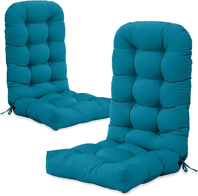 COOS BAY High Back Adirondack Chair Cushions for Outdoor Furniture, 49x20x5 in Water-Resistant Thick Tufted Patio Chair Cushions with Secure Straps, Set of 2, Peacock Blue