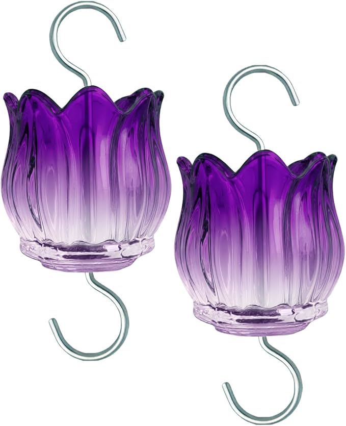 Glass Ant Moat for Hummingbird Feeder - 2PC x 3 OZ Gradient Purple Tulip Insect Guard with Large Capacity