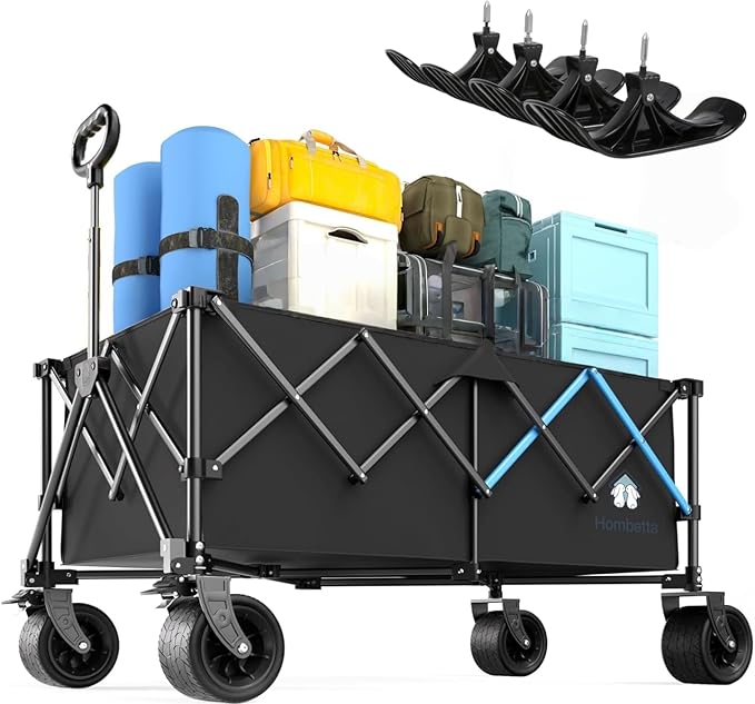 Homebetta 48" XL Collapsible Wagon Cart, 400L Heavy Duty Folding Wagon with All-Terrain Wheels and Sled Board, 560 lbs Capacity Utility Wagon for Camping, Garden, Sports, Beach and Shopping