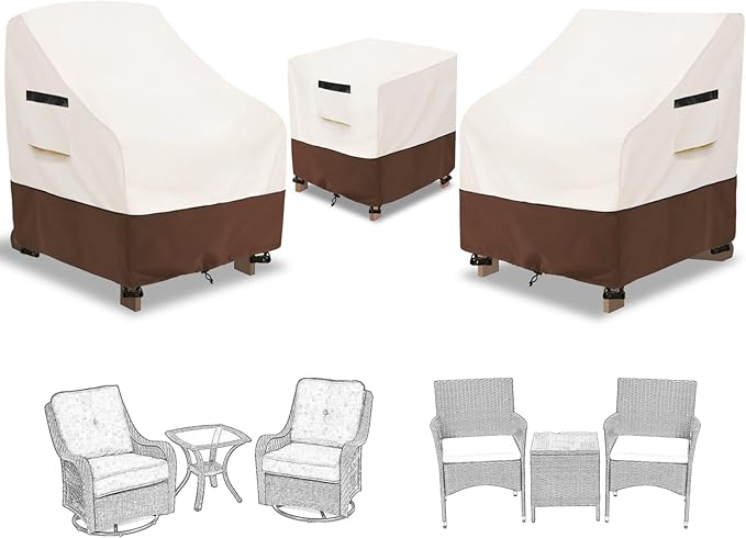 3 Pieces Patio Adirondack Chair Sets Covers,600D Waterproof Heavy Duty Patio Furniture Cover,Includes 2 Outdoor Adirondack Chair Covers and 1 Patio Side Table Cover,Beige&Brown