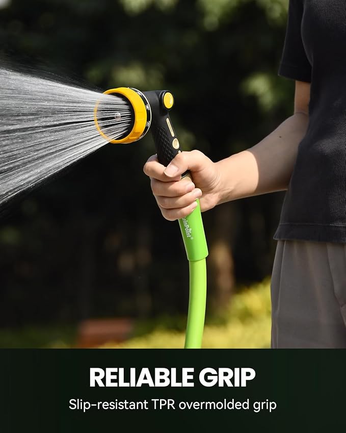 RAINPOINT Garden Hose Nozzle Heavy Duty - 100% Metal Thumb Control Spray Nozzles for Garden Hose High Pressure, 10 Patterns Water Hose Nozzle for Car Wash, Watering Lawn and Pets, Yellow