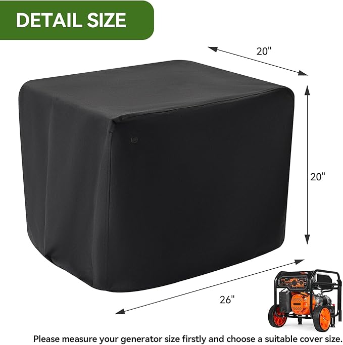 Waterproof Generator Covers for Outside, Heavy Duty Thicken 900D Polyester Fabric Portable Generator Covers Universal Fits for Most Generators 3000-5000 Watt, Black (26"L x 20"W x 20"H)