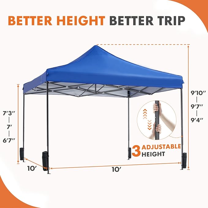 OLIXIS 10x10 Ft Pop Up Canopy Tent, Waterproof Portable Outdoor Shade Canopy with Sand Bags for Beach, Backyard Parties & Events, Royal Blue