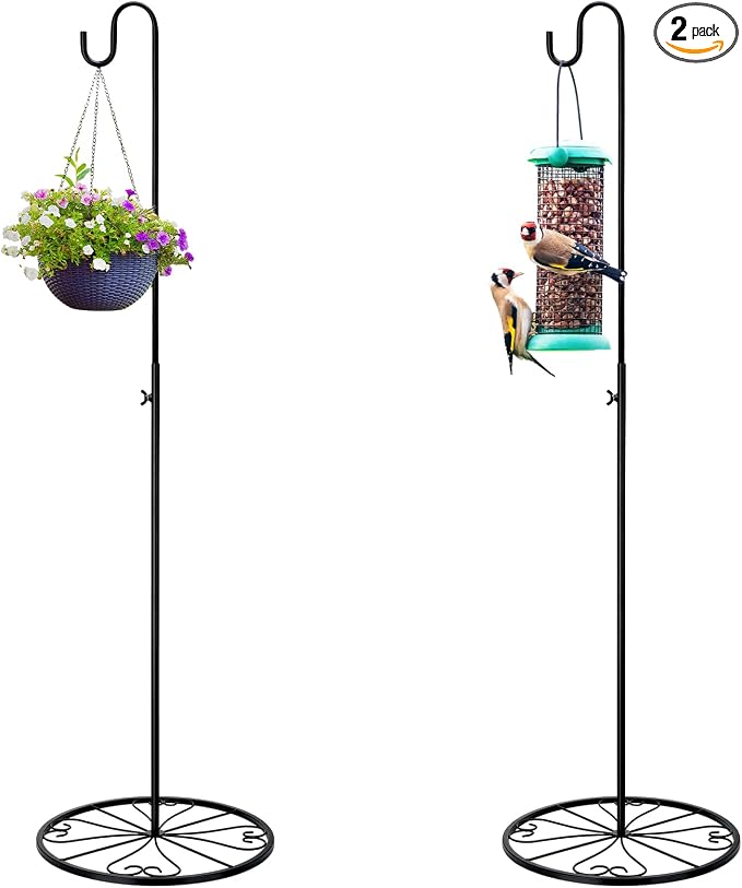 Blulu 2 Pack Adjustable Black Iron Shepherds Hook 34"-55" Shepherds Hook Metal Hummingbird Feeder for Wedding Event and Home Decor Garden Outdoor Plants Lantern Mason Jar Wind Chimes Wedding