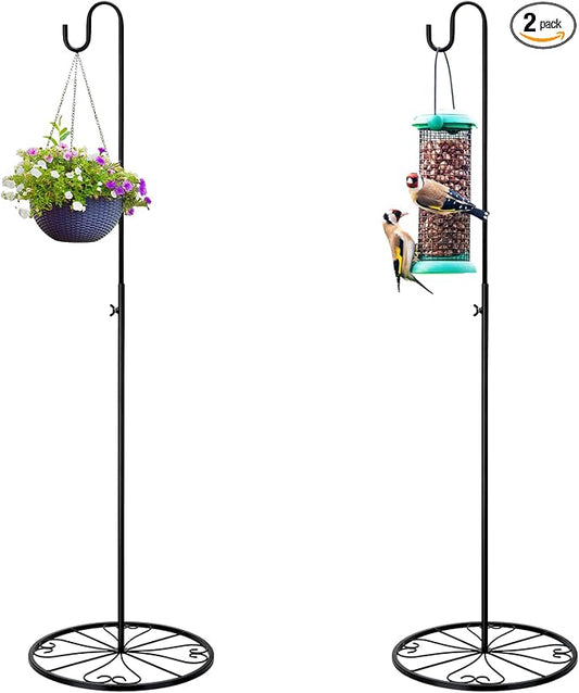 Blulu 2 Pack Adjustable Black Iron Shepherds Hook 34"-55" Shepherds Hook Metal Hummingbird Feeder for Wedding Event and Home Decor Garden Outdoor Plants Lantern Mason Jar Wind Chimes Wedding
