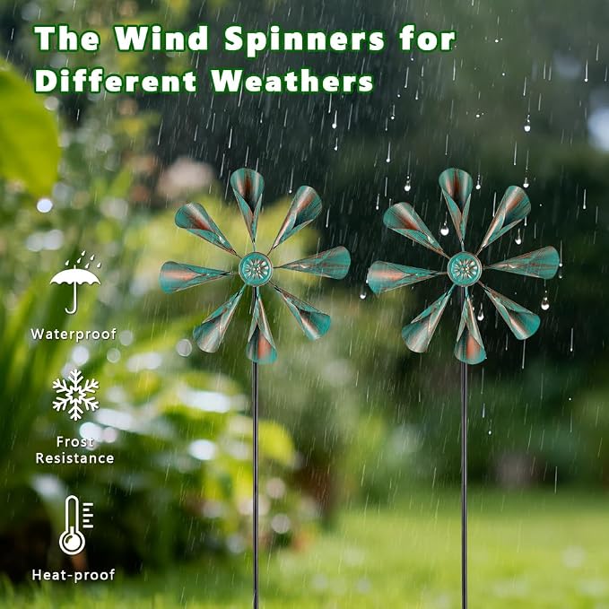 DREAMYSOUL 2 Pack Wind Spinners Outdoor, 10" Dia Metal Pinwheels for Yard and Garden, Kinetic Wind Sculptures & Spinner Outside (Bronze)