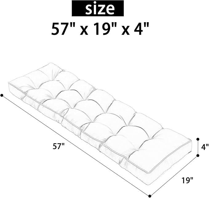 3 Seat 57 Inches Outdoor Porch Swing Cushions,Water-Resistant Tufted Patio Swing Replacement Cushions